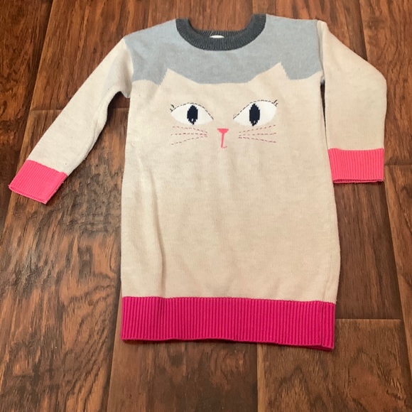 GAP Other - 3T Baby Gap light weight Sweater dress. Beige, grey, pink. Kitty face on front
